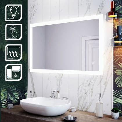 Large Illuminated LED Bathroom Mirror 1000x600mm | DEMISTER | TOUCH | IP44