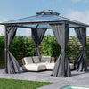 3x3.6m Dual-Roof Iron-Aluminum Gazebo w/Netting&Curtains Shelter Outdoor Pergola