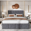 Upholstered Bed Frame with Hydraulic Lift, 5ft King Size Bed Frame with Storage