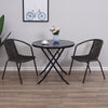 80CM Round Glass Garden Table &2 Rattan Chairs Outdoor Balcony Bistro Dining Set