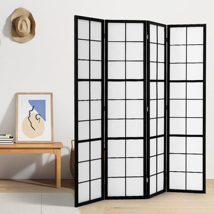 4 Panels Room Divider Wooden Frame Privacy Screen Separator Partition Screening