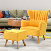 Scallop High Back Armchair Lounge Sofa Chair Padded Seat Wooden Legs + Footstool