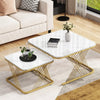 Set of 2 Fuax Marble Nesting Coffee Table Square Side End Tables with Metal Legs