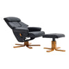 Black Leather Sofa Recliner Armchair Lounge Swivel Chair W/Foot Stool Wood Base