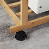Natural Bamboo Clothes Rack Thicken Double Rod Rolling Garment Organizer w/Wheel