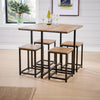 Kitchen Breakfast Bar Set Square Wooden Table Black Metal Frame with 4 Barstools