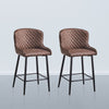 2pcs Brown Bar Stools Faux Leather Diamond Seat Breakfast Stool Kitchen
