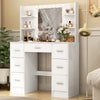 White Large Dressing Table With 7 Drawers LED Lights Mirror Makeup Vanity Desk