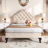 Single Size Bed 3FT Velvet Upholstered Bed with Slatted frame Headboard Beige