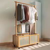 Tall Bamboo Clothes Rack Hanging Rail Coat Stands Open Wardrobe Storage Basket