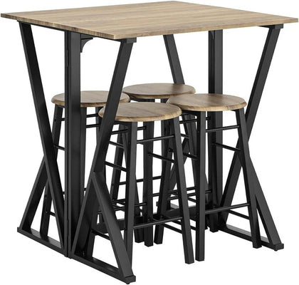 5-Piece Industrial Breakfast Bar Table Set, Folding Dining Table with 4 Stools