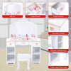 Wooden Kids Dressing Table, Girls Vanity Set w/ Mirror and Stool, White