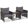 3 Piece Rattan Conversation Set Patio Wicker Chairs and Coffee Table Set