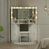 High Gloss Corner Dressing Table LED Lights 3 Mirrors Drawers Makeup Desk Stool