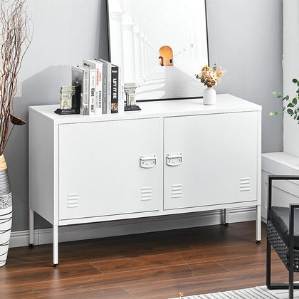 Industrial TV Stand Vintage Metal Side Cabinet Cupboard Storage Shelf 2/3 Doors