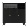 Modern Sideboard Storage Cabinet Cupboard with Glass Door and Open Space Black