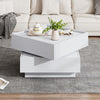 Coffee Table with 360° Rotating Square Coffee Storage Table with 2 Drawers White