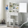 Modern Dressing Table Makeup Desk Sliding Mirror Shelf Stool 5 Drawers White
