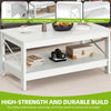 White 2-Tier Wooden Coffee Table with Storage Shelf, 100cm, for Living Room
