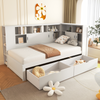 White Single Bed with Trundle Bed Storage Drawers Dust-proof Cabinet Shelves