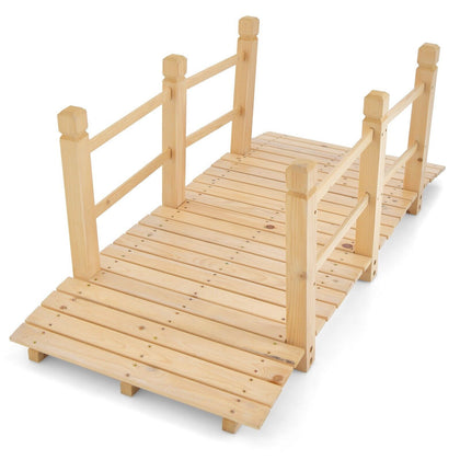 1.5M Wooden Garden Bridge Decorative Arc Footbridge Walkway W/Safety Guardrails