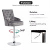 360° Swivel Grey Velvet Bar Stool Gas Lift w/Lion Head Door Knocker &Tufted Back
