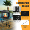 Patio Fire Pit BBQ Mobile Firepit Rolling Wood Burning Firepit w/Wheels & Handle