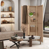 Folding Privacy Screen 3-Panel Linen Room Divider w/ Hooks-Natural