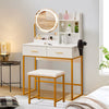 Dressing Table Vanity Set with Dimmable LED Light Mirror Socket Stool 2 Drawers