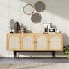 Rattan Woven 4 Doors TV Unit Stand Storage Shelves Wood Cabinet Media Unit Table