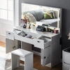 White Dressing Table with LED Mirror Wood Makeup Desk 3 Drawers Stool Bedroom