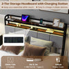 King Size Bed Frame w/ 2-Tier Storage & LED Light-Brown