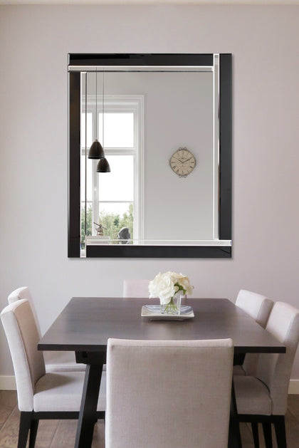 Aston Large Mirror Full length Black Wall Bevelled All Glass 144 x 115.5CM
