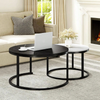 Modern Nesting Coffee Table Set Of 2 For Living Room, Black Round Wood Coffee Ta
