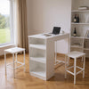 Compact White Kitchen Breakfast Bar Set 1 Table with 3-Tier Storage + 2 Stools