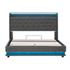 Upholstered Ottoman Bed, 5ft King Bed Frame with Storage, LED, USB Linen Grey