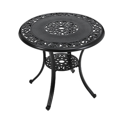 80cm Antique Round Garden Dining Table Only with Parasol Hole Cast Aluminium
