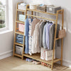 Heavy Duty Bamboo Clothes Rail Garment Coat Hanging Rack w/Storage Shelf & Hook