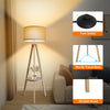 Modern Floor Lamp Tripod Freestanding Wooden Light w/Storage Shelf Reading Light