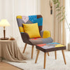 Upholstered Patchwork Armchair Wing Back Sofa Lounge Chair w/Footstool & Cushion