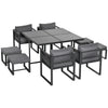 9PC Garden Dining Cube Set Aluminium Dining Table Armchairs Footstools Cushion