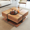 Square Coffee Table with 4 Hidden Drawers Wooden Living Room Furniture