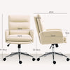 Upholstered Desk Chair with Height Adjustable, Cream White