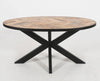 Oval Solid Mango Wood Dining Table, Herringbone Design, Black Iron Spider Base
