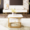 Nesting Coffee Table Side Table with Drawer Marble Exterior Square Set of 2