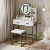 Modern Dressing Table Set with LED Lighted Mirror Stool Drawers Shelves Bedroom