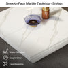 Square Coffee Table with Faux Marble Tabletop, Large Modern Living Room Table