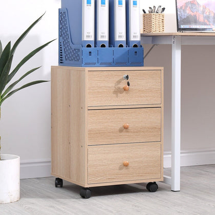 Mobile 3 Drawers Filing Pedestal Cabinets File Chest Storage Wooden Lockable