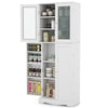 Kitchen Pantry Storage Cabinet 161cm Tall Freestanding Cupboard w/Glass Doors