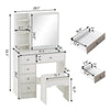 Modern Dressing Table Makeup Desk Sliding Mirror Shelf Stool 5 Drawers White